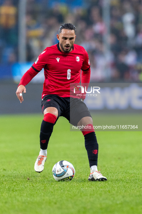 Giorgi Kochorashvili is playing during the  UEFA Nations League 2024 League B Group B1 match between Ukraine and Georgia , at the Poznan Are...