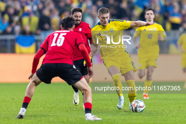 Artem Dovbyk is playing during the  UEFA Nations League 2024 League B Group B1 match between Ukraine and Georgia , at the Poznan Arena in Po...