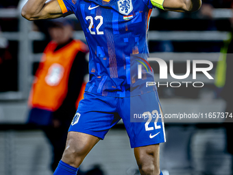 Netherlands defender Denzel Dumfries plays during the match between Hungary and the Netherlands at the Puskas Arena for the UEFA Nations Lea...