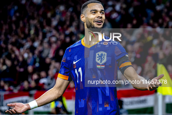 Netherlands forward Cody Gakpo plays during the match between Hungary and the Netherlands at the Puskas Arena for the UEFA Nations League se...