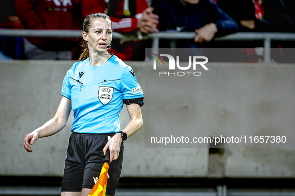 Assistant referee Susann Kung officiates during the match between Hungary and the Netherlands at the Puskas Arena for the UEFA Nations Leagu...