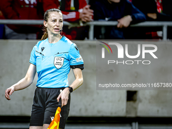 Assistant referee Susann Kung officiates during the match between Hungary and the Netherlands at the Puskas Arena for the UEFA Nations Leagu...