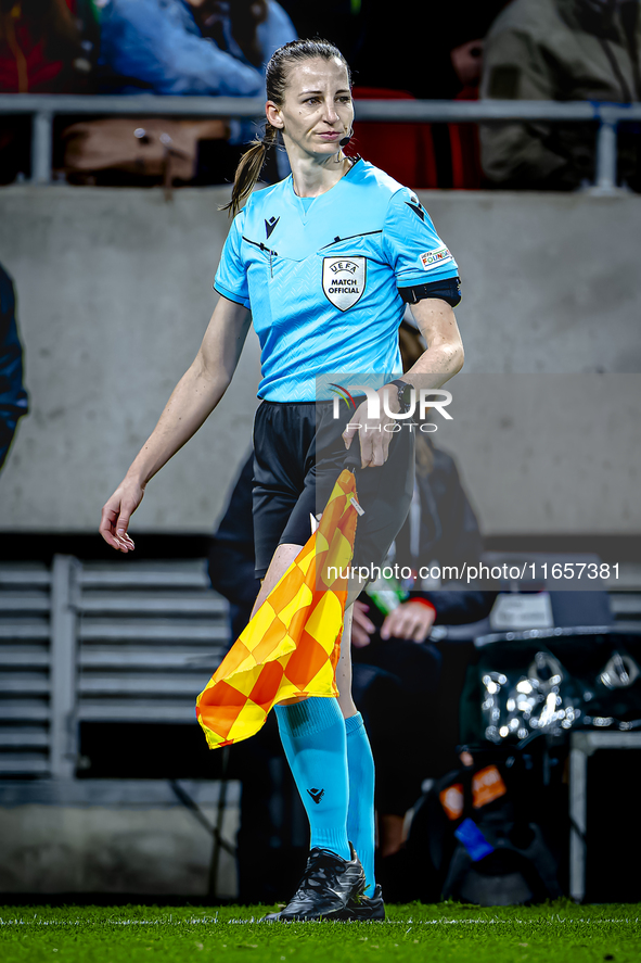 Assistant referee Susann Kung officiates during the match between Hungary and the Netherlands at the Puskas Arena for the UEFA Nations Leagu...