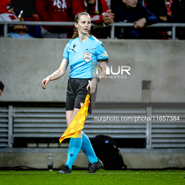 Assistant referee Susann Kung officiates during the match between Hungary and the Netherlands at the Puskas Arena for the UEFA Nations Leagu...