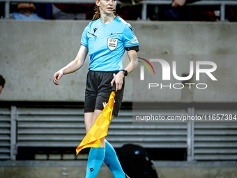 Assistant referee Susann Kung officiates during the match between Hungary and the Netherlands at the Puskas Arena for the UEFA Nations Leagu...