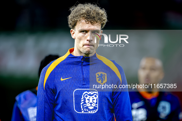 Netherlands midfielder Mats Wieffer plays during the match between Hungary and the Netherlands at the Puskas Arena for the UEFA Nations Leag...