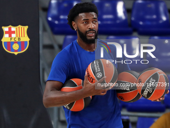 Trevion Williams plays during the match between FC Barcelona and Alba Berlin, corresponding to week 2 of the Turkish Airlines Euroleague, at...