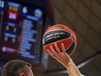 The official ball of the Euroleague is used during the match between FC Barcelona and Alba Berlin, corresponding to week 2 of the Turkish Ai...