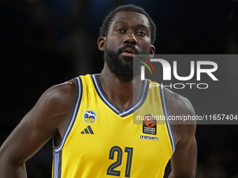 Christ Koumadje plays during the match between FC Barcelona and Alba Berlin in the week 2 of the Turkish Airlines Euroleague at the Palau Bl...