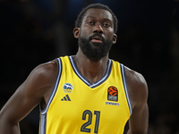 Christ Koumadje plays during the match between FC Barcelona and Alba Berlin in the week 2 of the Turkish Airlines Euroleague at the Palau Bl...