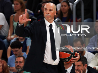 Joan Penarroya coaches during the match between FC Barcelona and Alba Berlin, corresponding to week 2 of the Turkish Airlines Euroleague, at...