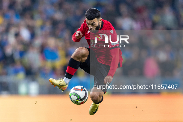 Georges Mikautadze is playing during the  UEFA Nations League 2024 League B Group B1 match between Ukraine and Georgia , at the Poznan Arena...