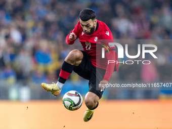 Georges Mikautadze is playing during the  UEFA Nations League 2024 League B Group B1 match between Ukraine and Georgia , at the Poznan Arena...