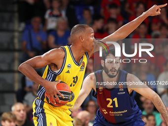 Elias Rapieque and Alex Abrines play during the match between FC Barcelona and Alba Berlin, corresponding to week 2 of the Turkish Airlines...