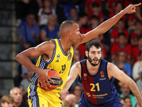 Elias Rapieque and Alex Abrines play during the match between FC Barcelona and Alba Berlin, corresponding to week 2 of the Turkish Airlines...