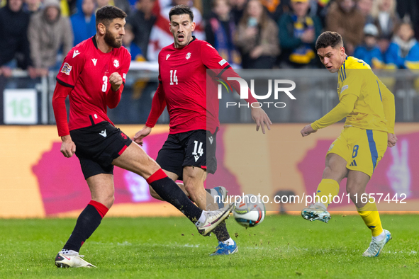 Lasha Dvali, Luka Lochoshvili, Georgiy Sudakov are playing during the  UEFA Nations League 2024 League B Group B1 match between Ukraine and...