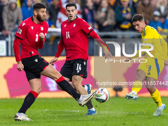 Lasha Dvali, Luka Lochoshvili, Georgiy Sudakov are playing during the  UEFA Nations League 2024 League B Group B1 match between Ukraine and...