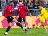 Lasha Dvali, Luka Lochoshvili, Georgiy Sudakov are playing during the  UEFA Nations League 2024 League B Group B1 match between Ukraine and...