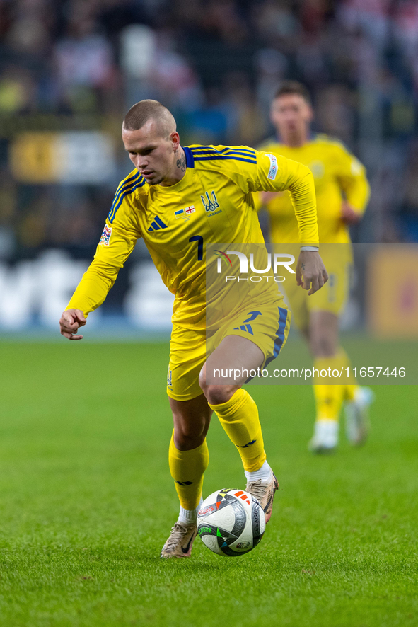 Mykhailo Mudryk is playing during the  UEFA Nations League 2024 League B Group B1 match between Ukraine and Georgia , at the Poznan Arena in...