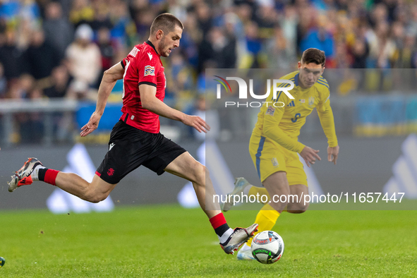 Giorgi Chakvetadze, Georgiy Sudakov are playing during the  UEFA Nations League 2024 League B Group B1 match between Ukraine and Georgia , a...