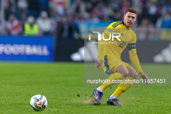 Mykola Matviyenko is playing during the  UEFA Nations League 2024 League B Group B1 match between Ukraine and Georgia , at the Poznan Arena...