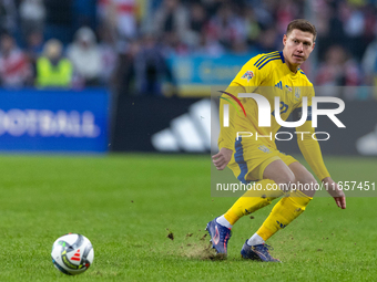 Mykola Matviyenko is playing during the  UEFA Nations League 2024 League B Group B1 match between Ukraine and Georgia , at the Poznan Arena...