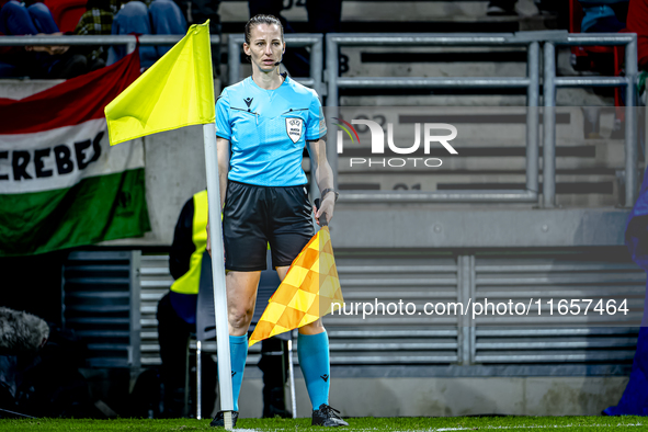 Assistant referee Susann Kung officiates during the match between Hungary and the Netherlands at the Puskas Arena for the UEFA Nations Leagu...