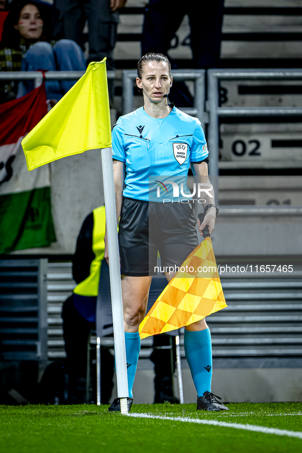 Assistant referee Susann Kung officiates during the match between Hungary and the Netherlands at the Puskas Arena for the UEFA Nations Leagu...