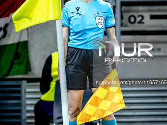 Assistant referee Susann Kung officiates during the match between Hungary and the Netherlands at the Puskas Arena for the UEFA Nations Leagu...