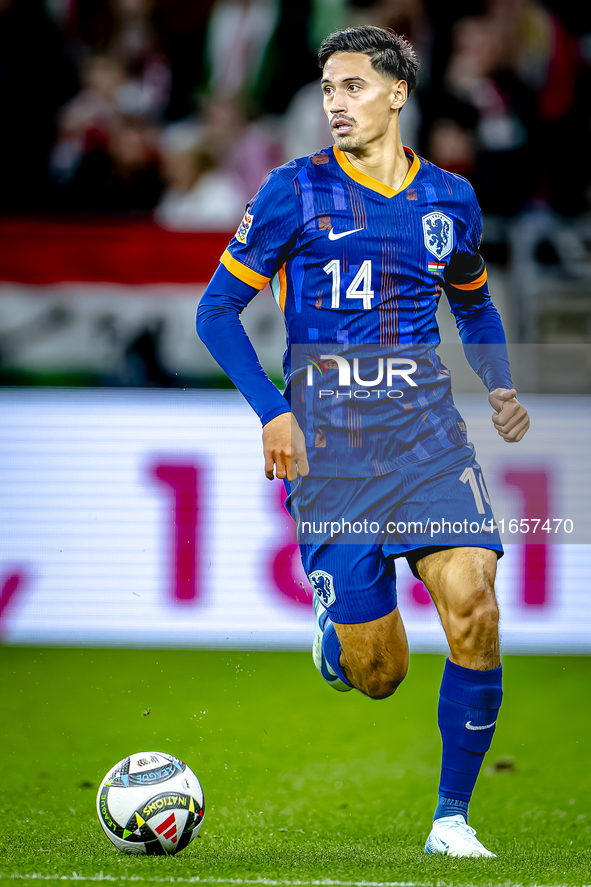 Netherlands midfielder Tijani Reijnders plays during the match between Hungary and the Netherlands at the Puskas Arena for the UEFA Nations...