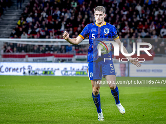 Netherlands defender Mickey van de Ven plays during the match between Hungary and the Netherlands at the Puskas Arena for the UEFA Nations L...