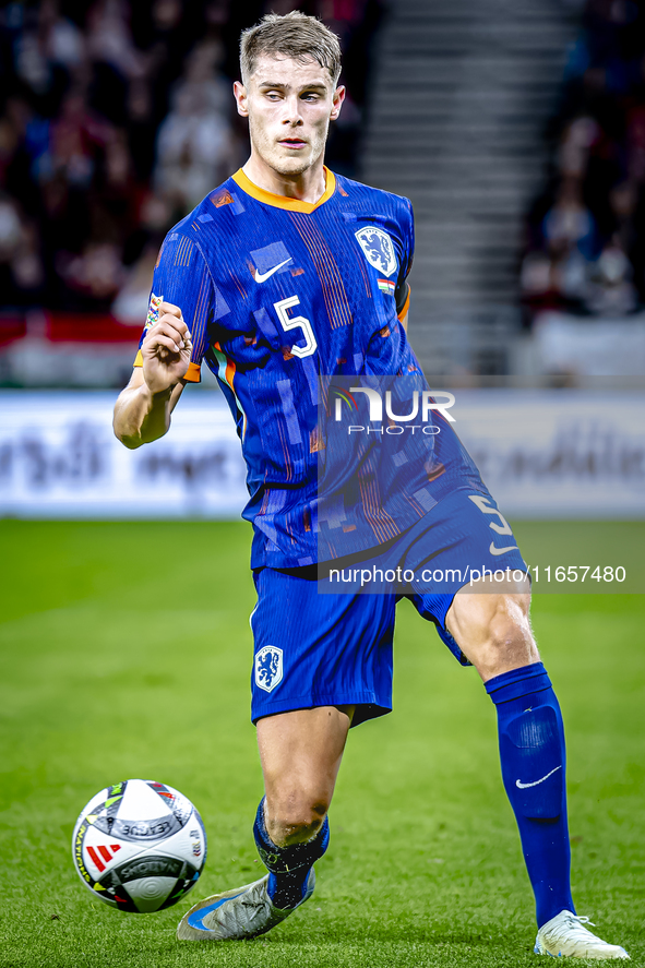 Netherlands defender Mickey van de Ven plays during the match between Hungary and the Netherlands at the Puskas Arena for the UEFA Nations L...