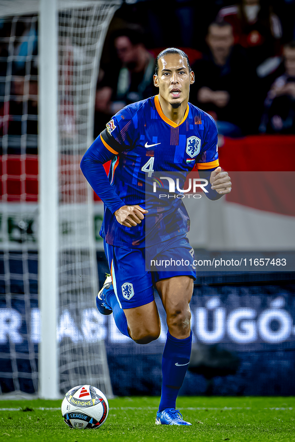 Netherlands defender Virgil van Dijk plays during the match between Hungary and the Netherlands at the Puskas Arena for the UEFA Nations Lea...