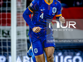 Netherlands defender Virgil van Dijk plays during the match between Hungary and the Netherlands at the Puskas Arena for the UEFA Nations Lea...