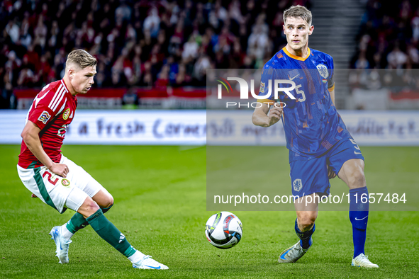 Netherlands defender Mickey van de Ven plays during the match between Hungary and the Netherlands at the Puskas Arena for the UEFA Nations L...