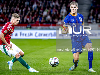 Netherlands defender Mickey van de Ven plays during the match between Hungary and the Netherlands at the Puskas Arena for the UEFA Nations L...