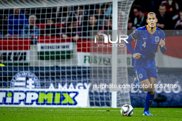 Netherlands defender Virgil van Dijk plays during the match between Hungary and the Netherlands at the Puskas Arena for the UEFA Nations Lea...