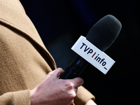 TVP Info microphone is seen in Krakow, Poland on October 11, 2024. (