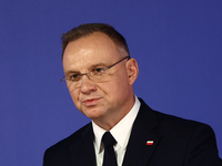 President of Poland Andrzej Duda speaks during Arraiolos Group meeting in Krakow, Poland on October 11, 2024. (