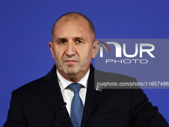 President of Bulgaria Rumen Radev speaks during Arraiolos Group meeting in Krakow, Poland on October 11, 2024. (