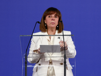 President of Greece Katerina Sakellaropoulou speaks during Arraiolos Group meeting in Krakow, Poland on October 11, 2024. (