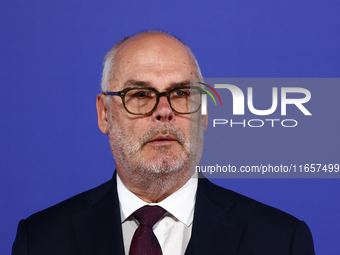 President of Estonia Alar Karis speaks during Arraiolos Group meeting in Krakow, Poland on October 11, 2024. (