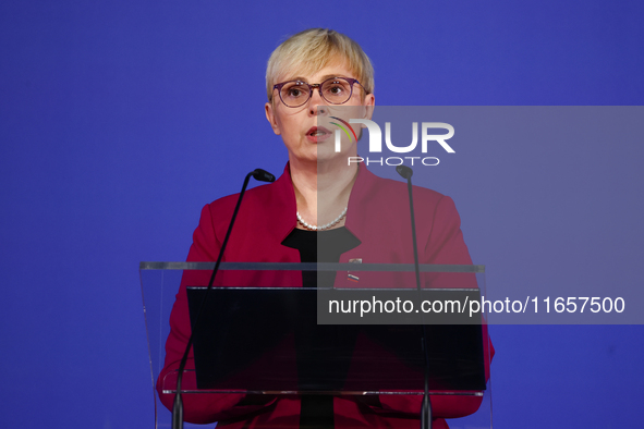 President of Slovenia Natasa Pirc Musar speaks during Arraiolos Group meeting in Krakow, Poland on October 11, 2024. 