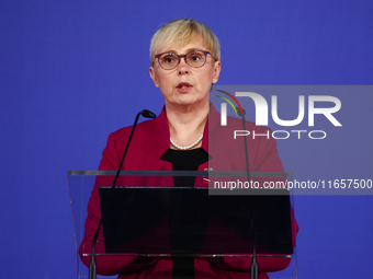 President of Slovenia Natasa Pirc Musar speaks during Arraiolos Group meeting in Krakow, Poland on October 11, 2024. (