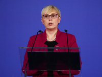 President of Slovenia Natasa Pirc Musar speaks during Arraiolos Group meeting in Krakow, Poland on October 11, 2024. (