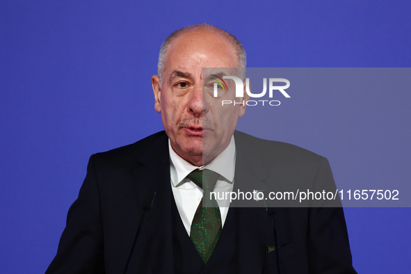 President of Hungary Tamas Sulyok speaks during Arraiolos Group meeting in Krakow, Poland on October 11, 2024. 