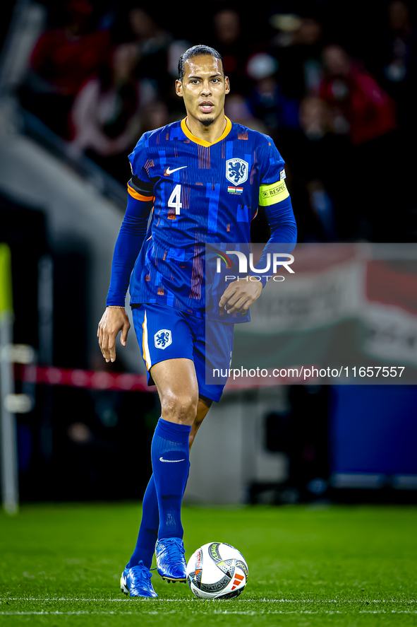 Netherlands defender Virgil van Dijk plays during the match between Hungary and the Netherlands at the Puskas Arena for the UEFA Nations Lea...