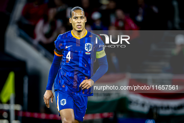 Netherlands defender Virgil van Dijk plays during the match between Hungary and the Netherlands at the Puskas Arena for the UEFA Nations Lea...