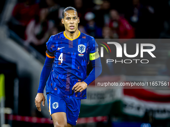 Netherlands defender Virgil van Dijk plays during the match between Hungary and the Netherlands at the Puskas Arena for the UEFA Nations Lea...