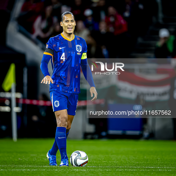 Netherlands defender Virgil van Dijk plays during the match between Hungary and the Netherlands at the Puskas Arena for the UEFA Nations Lea...